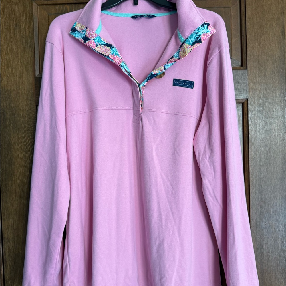 Simply Southern Pink Floral Collar Quarter-Zip Sweater